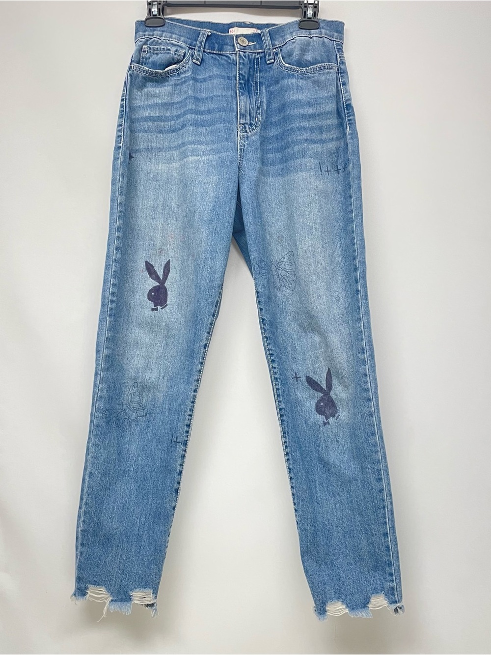 SO Playboy Bunny Light Blue Straight-Leg Jeans with Printed Bunny Motifs